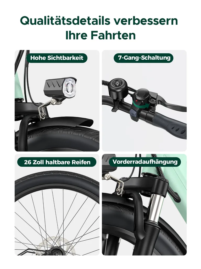 HillMiles E Bike, City E-Bike & E-Hollandrad mit 36V 13Ah Akku bis zu 80-100km, SHIMANO 7-Gang, 250W Motor&25km/h, MileCity1 – Bild 4