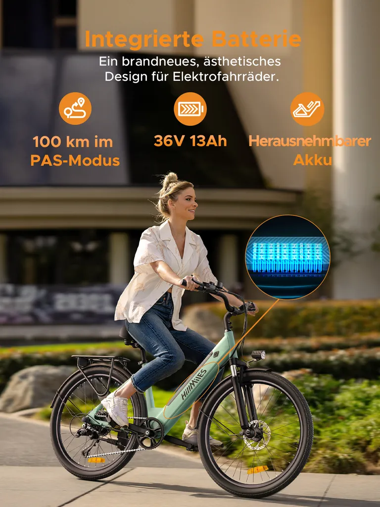 HillMiles E Bike, City E-Bike & E-Hollandrad mit 36V 13Ah Akku bis zu 80-100km, SHIMANO 7-Gang, 250W Motor&25km/h, MileCity1 – Bild 9